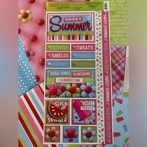 🌸 BO BUNNY “SWEET SUMMER” STICKERS & SCRAP PAPER BUNDLE. RETIRED DESIGN! - Picture 2 of 11